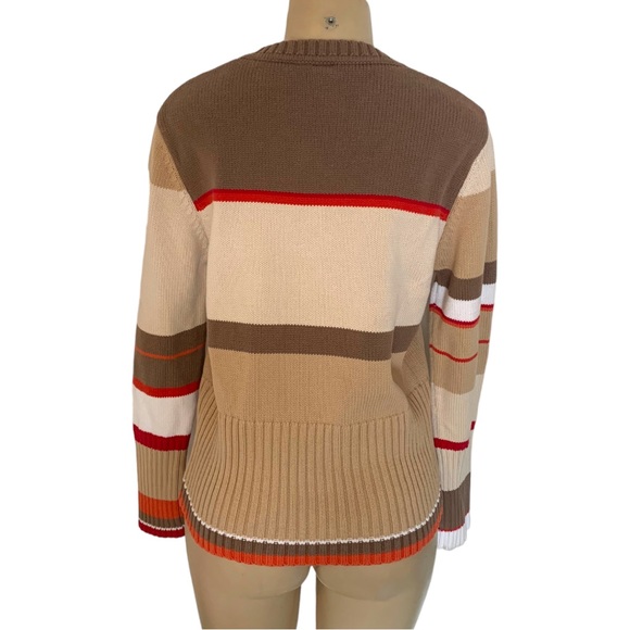 Esprit Crew Ribbed Striped Colorblock 💯% Cotton Structured Sweater Fitted Prep - Picture 4 of 9